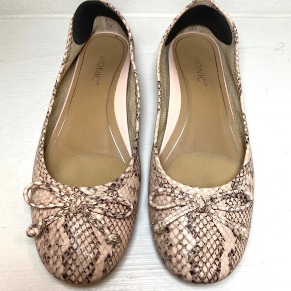 Vionic Jewel Callisto Bow Snakeskin Leather Ballet Flats Pink 6 - Picture 2 of 9